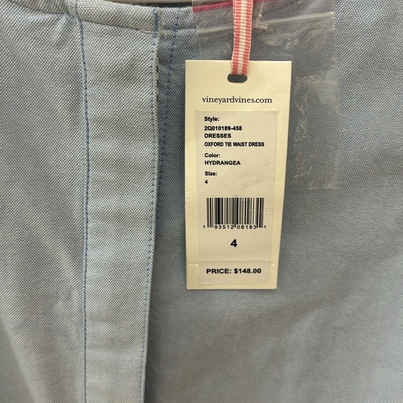 NWT Vineyard Vines Tie Waist Oxford Dress - Picture 4 of 6